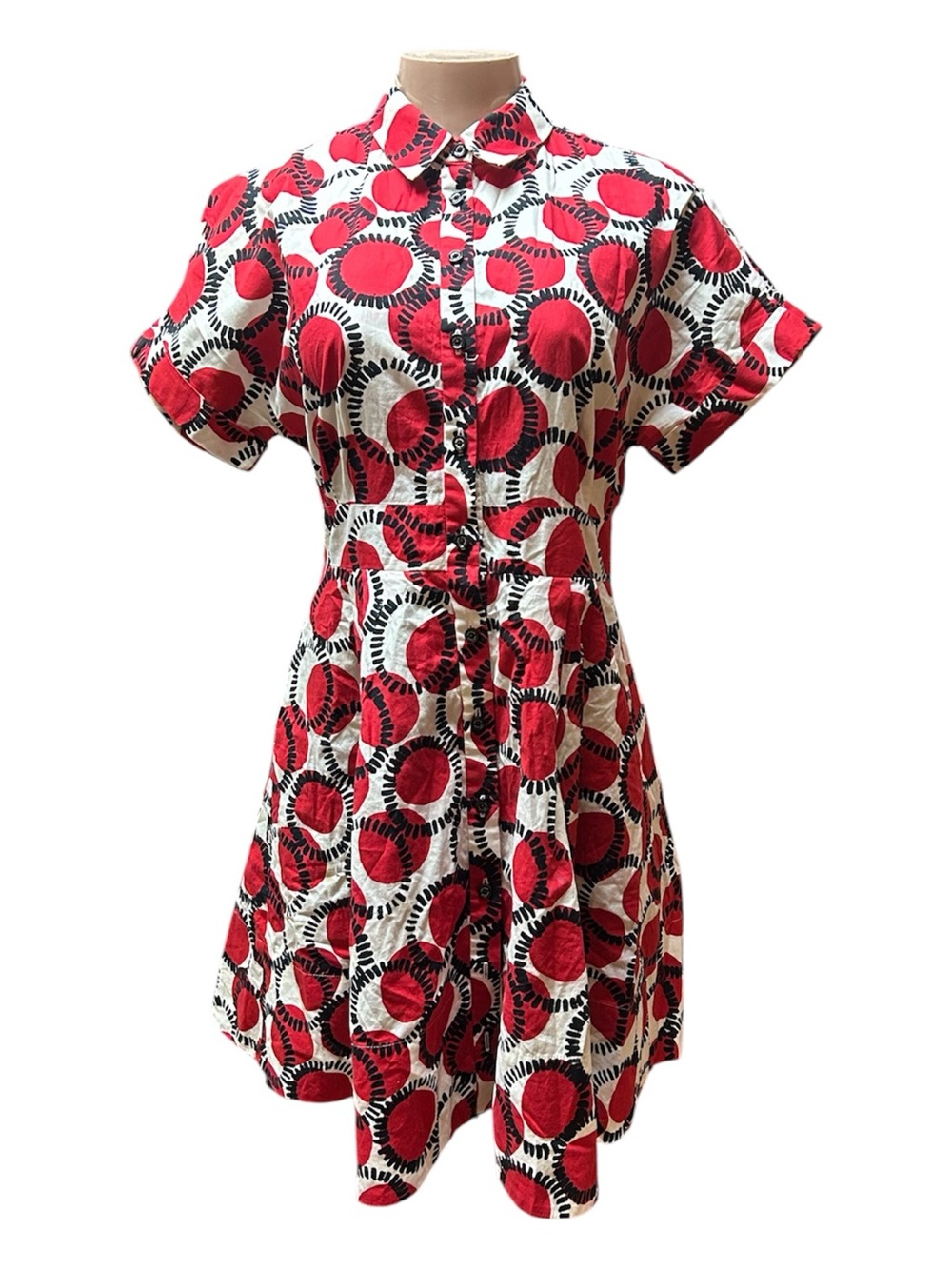 kate spade Red and White Printed Short-Sleeve Shirt Dress